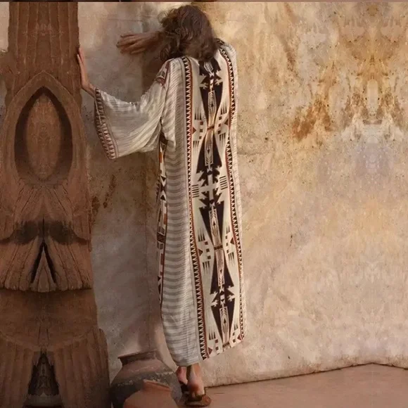 New Bohemian Kimono Duster Jacket Robe Swim Coverup - Picture 5 of 11